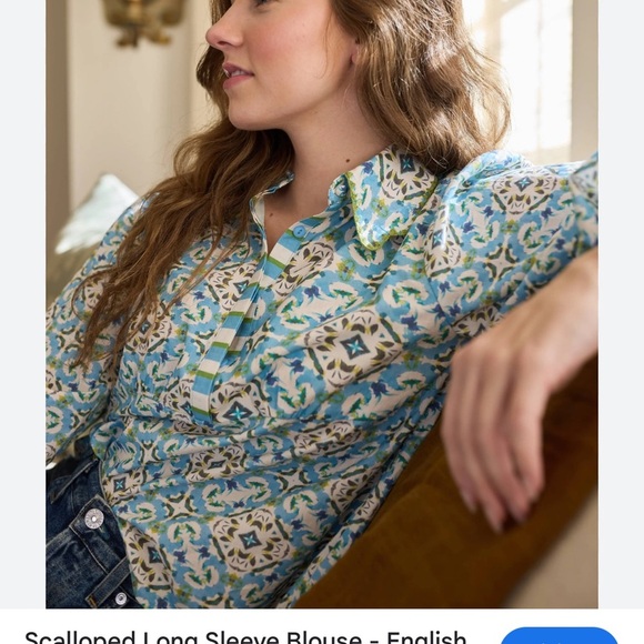 Brooks Ave Scalloped Long Sleeve Blouse - English Tile - Picture 3 of 11